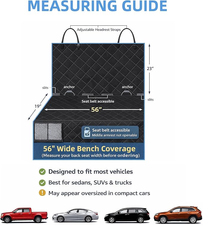 Dog Seat Cover for Back Seat More Durable Waterproof Backseat Protector, High Heat Resistant and Nonslip Back Seat Cover for Dogs Kids, Universal Size Fits Cars Trucks SUVs (Grey)