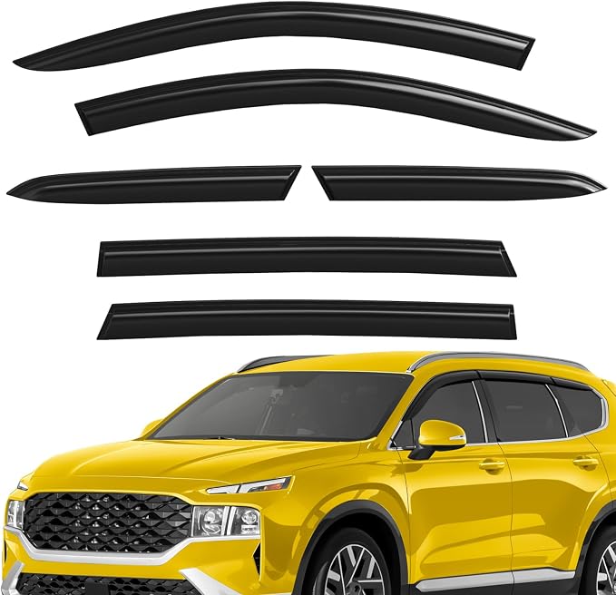 Extra Durable Window Deflectors Tape-On Window Visors Rain Guards Fit for Hyundai Santa Fe 2019-2023, Sun Visors, Wind Vent for Shades, Exterior Car Accessories - 6 pcs. AG0955