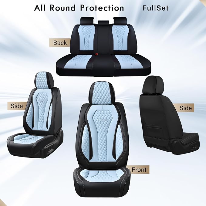 Seat Covers, Car Seat Covers Full Set, Blue Car Seat Cover, Driver Seat Covers Front Seats Rear Seat Cover, Luxury Car Seat Cushion,Leather Seat Cover Seat Protector Fit for Most Cars