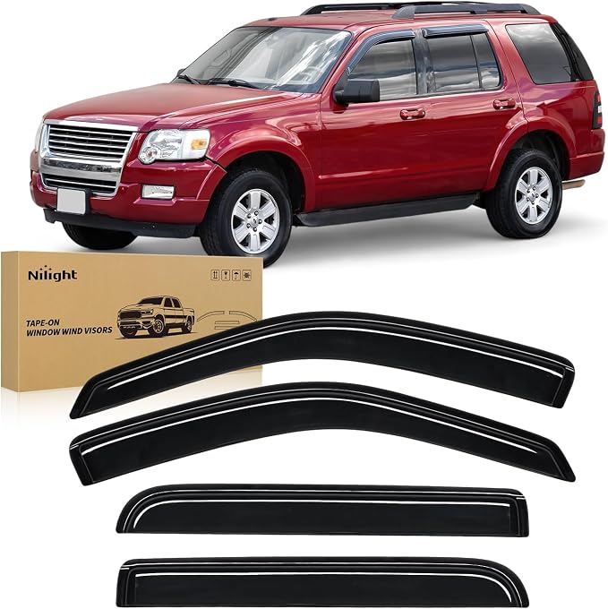Tape-On Rain Guards for Ford Explorer 2002 2003 2004 2005 2006 2007 2008 2009 2010, Window Visors Vent Wind Deflectors-4PCS