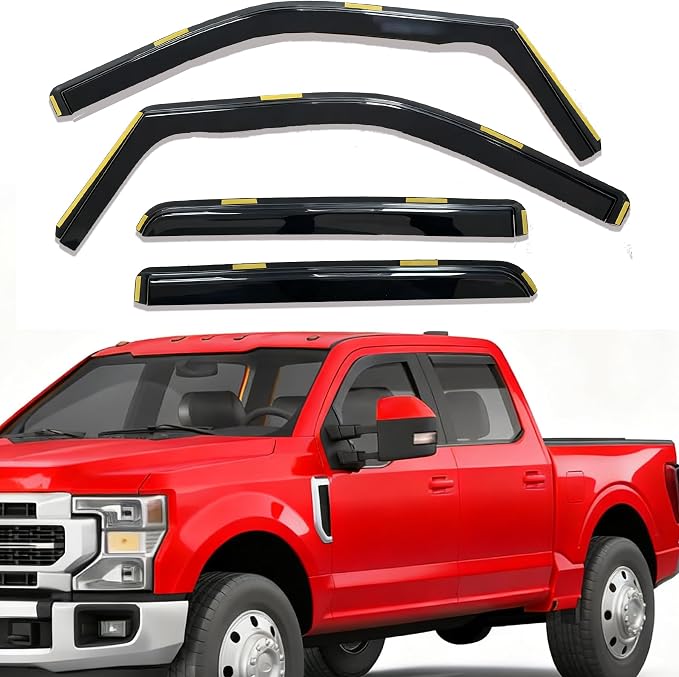 in-Channel Window Visor Window Vent Deflectors Rain Guards for 2015-2020 Ford F-150 Crew & Supercrew Cab, 2017-2022 F-250 F-350 F-450 F-550 Super Duty cab, 4-Piece Set with Metal Clips