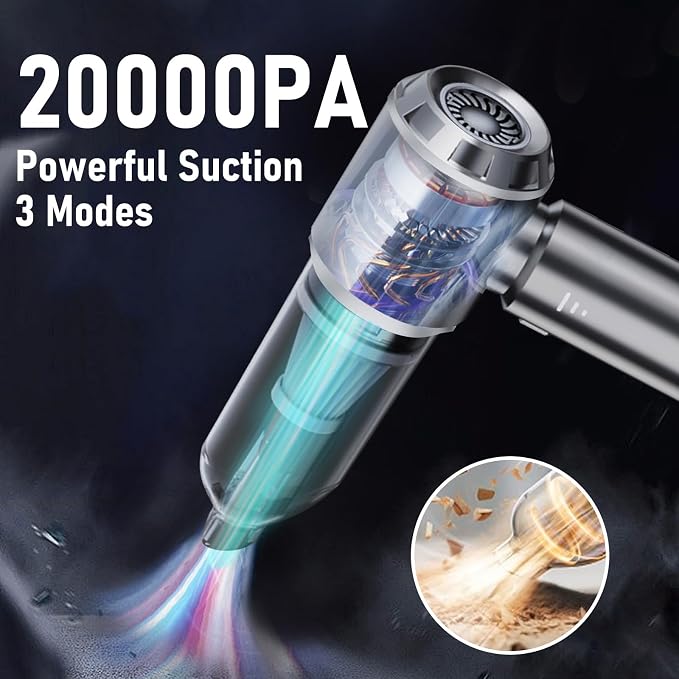 Car Vacuum Portable Cordless 20000PA High Power 4-in-1 Compressed Air Duster & Air Blower & Pump Hand Held Vacuum with Brushless Motor for Car, Home, Office,Camping Ideal Gifts for Men & Women