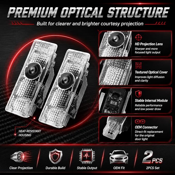 Never Fade HD Door Light Logo Projector Compatible with 1/2/3/4/5/6/7/M/X/Z/GT Series Accessories, 2Pcs 3D LED Ghost Shadow Laser Car Courtesy Step Light Puddle Lamps