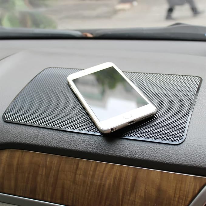 Car Dashboard Anti-Slip Rubber Pad, 10.6"x 5.9" Universal Non-Slip Car Magic Dashboard Sticky Adhesive Mat for Phones Sunglasses Keys Electronic Devices and More Use (Black/Grid)