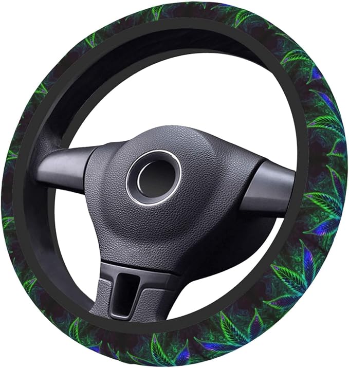 Elastic Car Steering Wheel Cover,Psychedelic Cannabis Leaf Weed Plant Protector Upgrade Thicken,Durable Soft Car Accessories for Diverse Cars Truck SUV for Men Women Universal 15 Inch