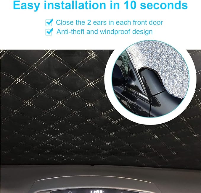 Car Windshield Snow Cover with 4 Layers Windproof Protection Defense Frost Sunlight, All Weather Winter & Summer Front Window Automotive Covers Sun & Snow-Shade for Most Cars Trucks Vans and SUVs