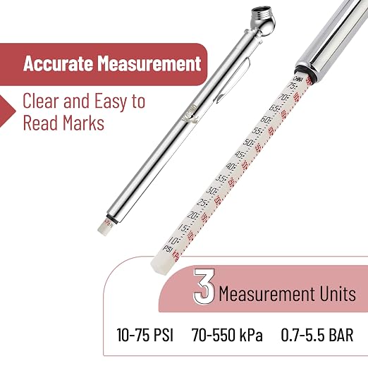 Pencil Tire Pressure Gauge, 5 Pack, 10-75 PSI, Pencil Air Pressure Gauge for Tires