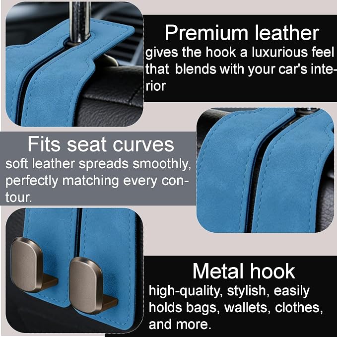 Car Seat Headrest Storage Hooks - 2 Pack Dual Hangers Design Organization Accessories, Car Interior Gadgets to Add Extra Holder and Hook for Purses,Bags,Coat and Handbag