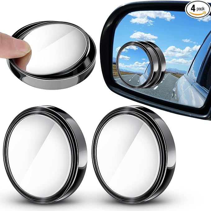 4 Pcs Blind Spot Mirrors 360 Degree 2 Inch Car Rear View Adjustable Wide View Angle Black Round Glass Convex Mirrors Adjustable with Frame for Car SUV Truck Accessories