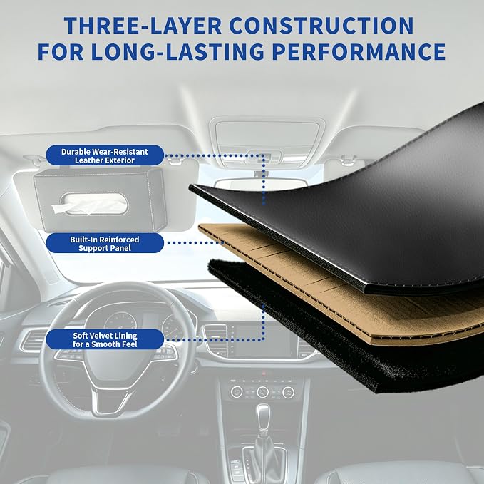 Car Tissue Holder Leather PU Tissues Box Cover for Sun Visor Extra Large Rectangle Napkin Holder Fits for Various Tissue Sizes Soft Tissues Storage & Organization