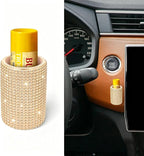 Upright Car Chapstick Holder, Bling Insulating Lip Balm Holder,Rhinestone Car Accessories for Women Interior,Suitable for Most Vehicles. (Champagne Gold)