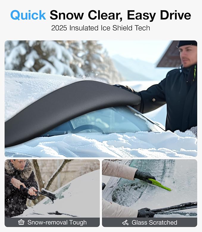 2025 Upgrade All-Season Car Windshield Cover - 600D Heavy-Duty Magnetic Cover for Snow/Sun/Dust/Rain, Fits Sedans & Small to Mid-Size SUVs, Year-Round Car Shield Outdoor Accessories