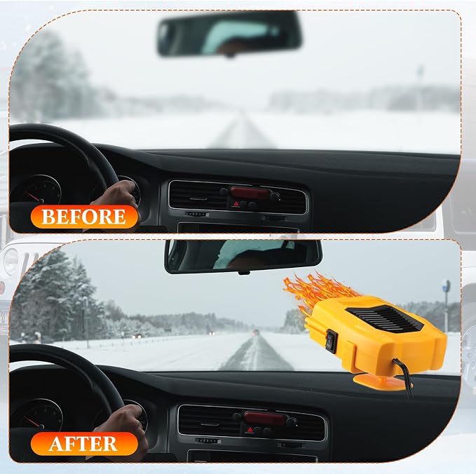 2 Pcs 12v 150w Car Heater for Vehicle Plugs into Cigarette Lighter with 360° Rotatable Base, 2 in 1 Portable Winter Windshield Defroster Electric Defogger Warmer for Car Suv Universal(Yellow)