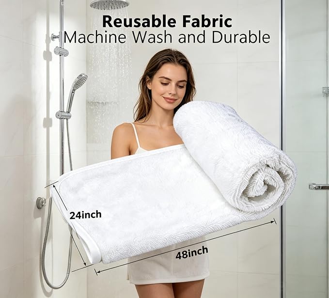 White Dual-Sided Microfiber Bath Towel, 2 Pack 48"x24" Ultra Absorbent Quick Dry Pool Towel, Exfoliating Body Cloth for Dead Skin & Sunscreen Removal, Lint-Free Reusable Shower Towel for Pool, Beach