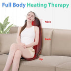 Massage Seat Cushion with Heat for Neck and Back, 3 Heating Areas & 5 Massage Modes, Electric Back Massager for Office Chair and Home Seat