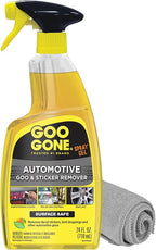 Automotive Adhesive Remover, Goo & Grime Cleaner for Bumper Stickers, Decals, Tree Sap, Brake Dust, Bird Droppings, Gum, Spray Paint, Asphalt, 24 oz with MicroFiber Buffing Towel
