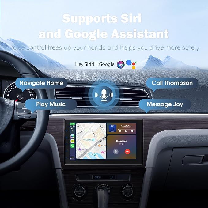 7 Inch Double Din Car Stereo with Wireless Apple CarPlay & Android Auto, Touchscreen Android Radio, Bluetooth Car Audio Receiver (No reversing Camera)