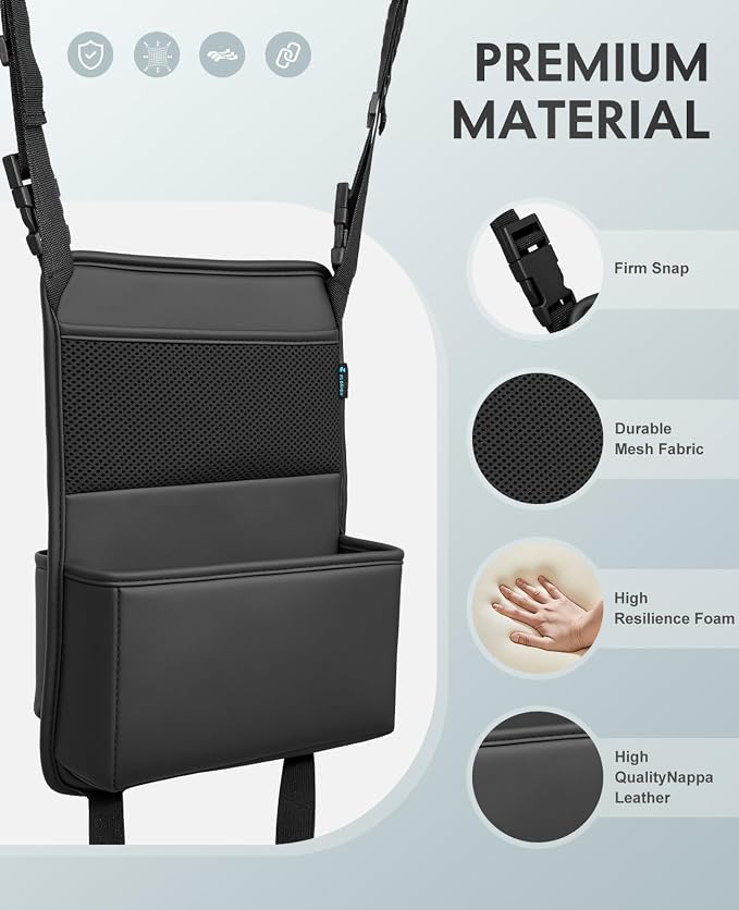 Car Organizer Storage Between Seats, Premium Leather Car Mesh Organizer with Waterproof Cup Holder, Car Hanging Storage Bag Pocket Between Seats