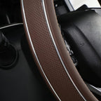 Brown Leather Steering Wheel Cover Fiber Strip Car Steering Wheel Cover Universal 15 inch for Men