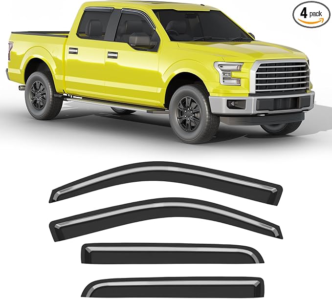 Extra-Thick Window Rain Guard for Ford F150 SuperCrew 2009-2014 Rain Guards Tape-on Side Truck Window Visors Low Profile Vent Visor Window Deflectors Vent Shades Car Accessories
