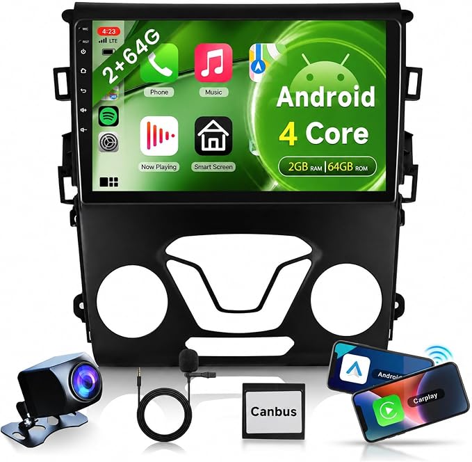 Android 15 Car Stereo Radio for Ford Fusion 2013-2019 for Ford Mondeo, 2G+64G Wireless Carplay Android Auto GPS Navigation WiFi 9 Inch Touch Screen Bluetooth FM/RDS +Backup Camera