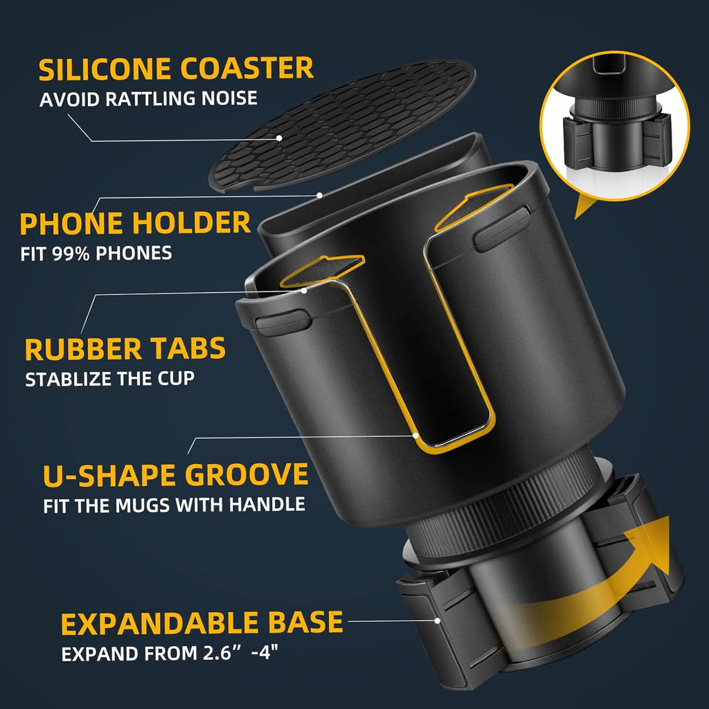 2-in-1 Car Cup Holder Expander with Phone Mount