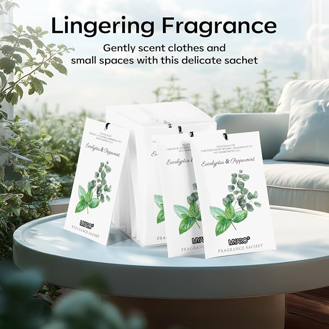 12 Packs Eucalyptus Mint Scented Sachets for Drawer and Closet, Long-Lasting Closet Sachet Bags Drawer Deodorizers Fresh Scents, Home Fragrance Air Freshener