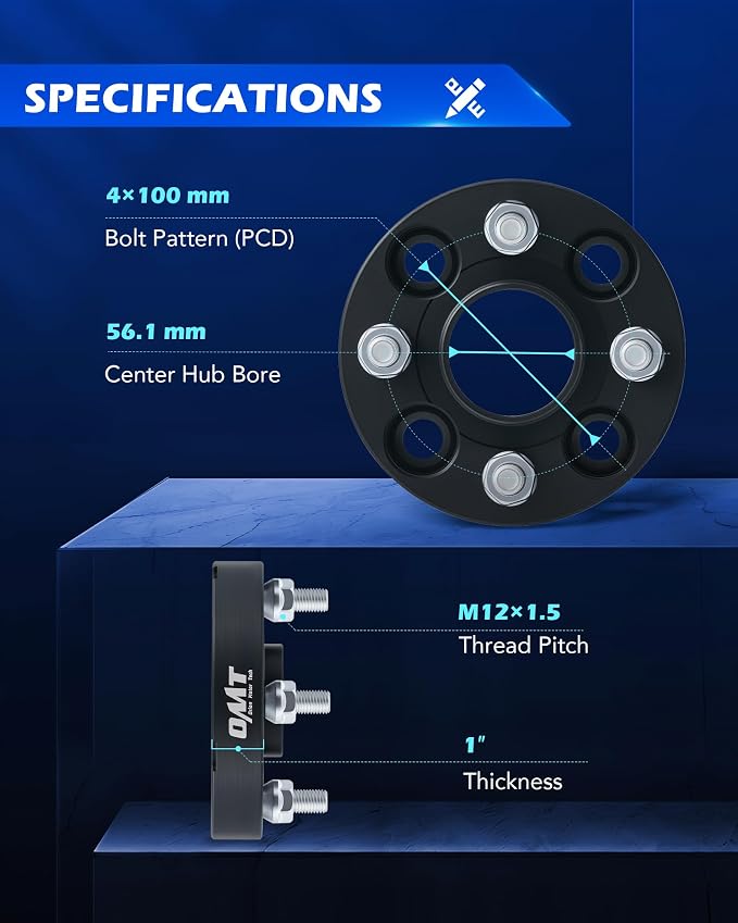 1"(25mm) 4x100 Wheel Spacers Compatible with Honda Accord Civic, Mini Cooper, Toyota Corolla Prius, 56.1mm Bore Hubcentric Wheel Spacer Kit with M12x1.5 Studs