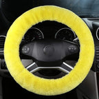 Fluffy Steering Wheel Cover for Women Fuzzy Steering Wheel Cover Winter Warm Faux Wool Plush Car Wheel Cover Furry Steering Wheel Protector Universal Fit 15 Inch (Yellow)