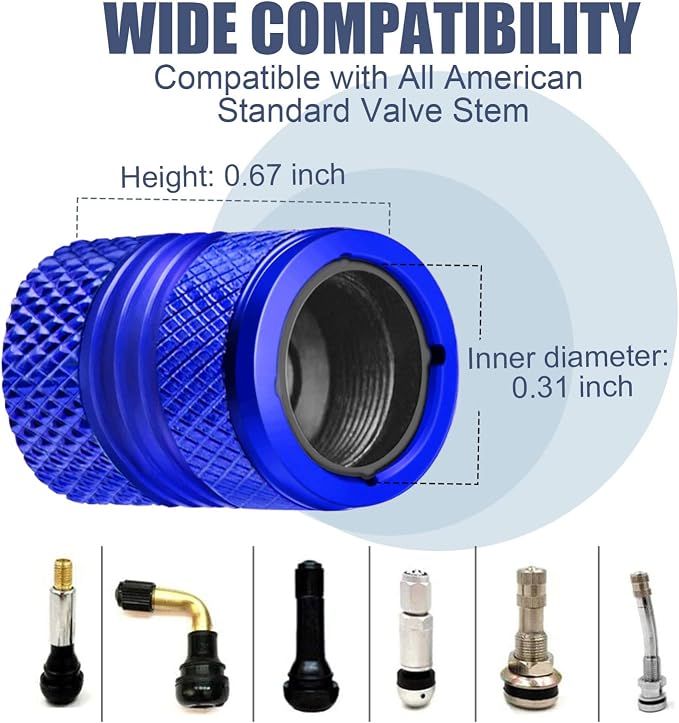 Tire Valve Stem Caps - Tire Air Caps Cover 8 Pack N2 Nitrogen Logo Corrosion Resistant Premium Alloy Universal for Car Truck Motorcycle Bike-Blue