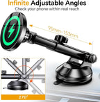 for Magsafe Car Mount Charger【Strongest Magnet】 Upgraded Wireless Car Charger Magnetic Phone Holders for Your Car Suction Cup Phone Mount for MagSafe Car Charger for iPhone 17 16 15 14 13 12