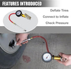 Digital Tire Pressure Gauge with Inflator, 0-220 PSI, Accuracy, Universal Fit Cars and Trucks (Red)