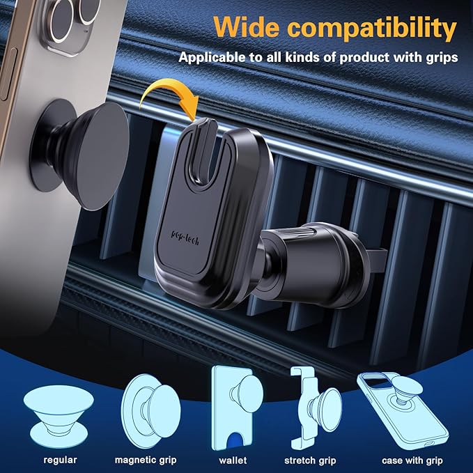 Car Vent Phone Mount for Thick Socket Grip, Air Vent Clip Phone Holder Compatible with Magsafe Wallet Black & iPhone Samsung Card Holder, Cellphone Stand with Sticky Adhesive