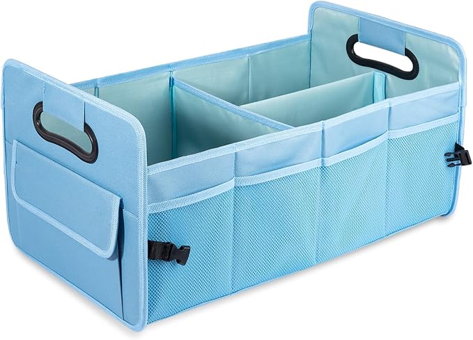 Car Trunk Organizer, Car Organizers and Storage Collapsible Multi Compartment Container Box, Adjustable Car Accessories for SUV Sedan Truck, Standard Size, Light Blue