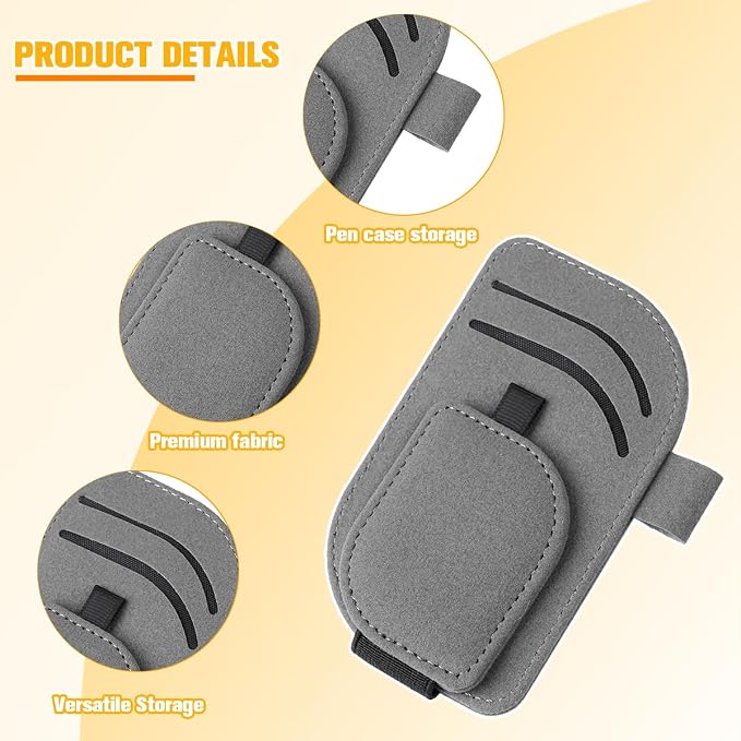 Car Sun Visor Organizer, Multi-Pocket Vehicle Sunglass Card Holder with Pen Slot, Automotive Interior Sunshade Glasses Storage Organizer, Universal Fit (Gray)