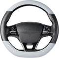 Flat Bottom Steering Wheel Cover, D Shaped Car Wheel Cover 14 1/2-15 in. (37-39 cm), Black Gray Microfiber Leather