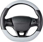 Flat Bottom Steering Wheel Cover, D Shaped Car Wheel Cover 14 1/2-15 in. (37-39 cm), Black Gray Microfiber Leather