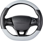 Flat Bottom Steering Wheel Cover, D Shaped Car Wheel Cover 14 1/2-15 in. (37-39 cm), Black Gray Microfiber Leather