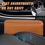 Car Seat Gap Organizer, Premium Leather Auto Seat Storage Box, Vehicle Adjustable Front Seat Gap Filler, Car Seat Side Pocket Organizer for Phones, Glasses, Keys, Money, Cards (Khaki)