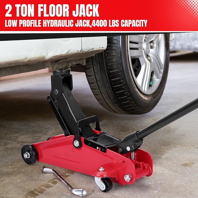 2 Ton Low Profile Hydraulic Floor Jack, Reinforced Steel Trolley Jack with 360° Swivel Casters, Safety Valve & Oxford Storage Bag for Car SUV Truck 4x4