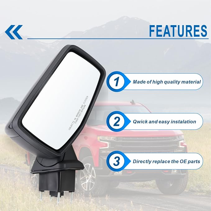 Right Passenger Side Mirror Compatible with 2019-2025 Chevy Silverado 1500 With Power Glass Manual Folding Heated Without Turn signal Replace#GM1321583(7Pins）