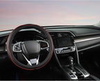 Microfiber Leather Car Steering Wheel Cover for Honda Civic, CR-Z, Insight, S2000,14-14.25 inch (Black+Red Line-Small Size)