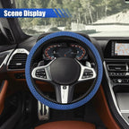 Elastic Stretch Steering Wheel Cover, 15" Breathable Microfiber Ice Silk Steering Wheel Protector, Universal Anti-Slip Car Warm in Winter&Cool in Summer Accessories for Men Women (Blue)
