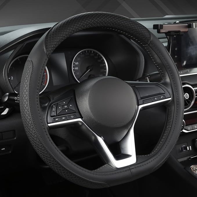 Customized Auto Car Steering Wheel Cover for Nissan,D Shaped Steering Wheel Cover for Rogue,Altima,Kicks (D-Shaped-Black)