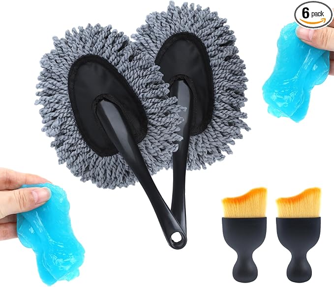 6 Pack Car Cleaning Supplies – Car Duster Interior & Brush Interior & Cleaning Gel, Car Detailing Cleaning Kit for Cars, Trucks, SUVs & RVs
