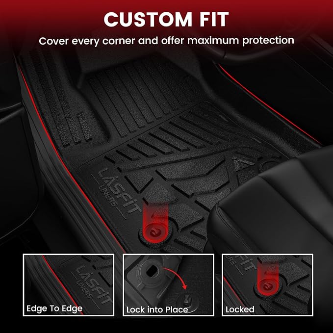 Floor Mats for Chevrolet Chevy Colorado/GMC Canyon Crew Cab 2023 2024 2025 2026 (Fit Carpet Floor), All Weather TPE Custom Fit Floor Mats for Cars, 1st and 2nd Row Car Floor Mats Full Set