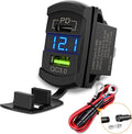 Rocker Switch Style USB Outlet LED Voltmeter Quick Connector 12V PD Type C and USB QC 3.0 Cars Replacement with Inline Fuse for Switches Panel on Boats RV Truck Car