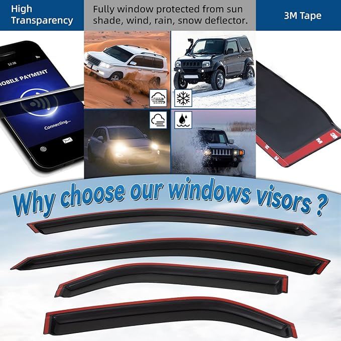 4pcs Front+Rear Smoke Tint Sun/Rain Guard Outside Mount Tape-On Vent Window Visors Compatible with 03-07 CTS