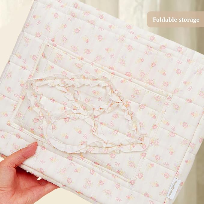 Floral Fabric Storage Basket Car Interior Storage Basket Underwear Sundries Laundry Baskets Supplies Home Organizer Bag (pink+white bow)