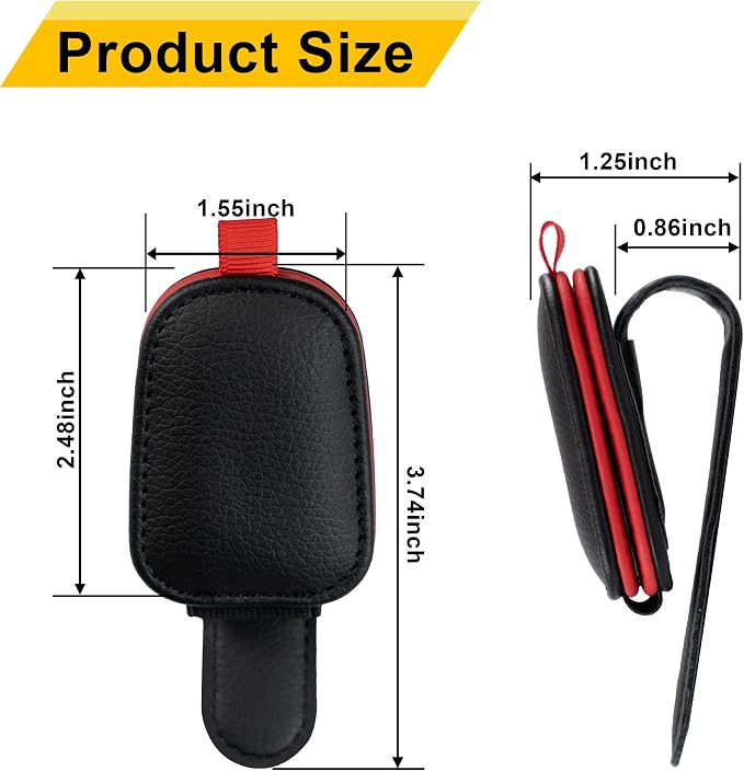 Magnetic Leather Sunglasses Holder for Car, 2 Packs (Black-red) | Magnetic Car Visor Accessories